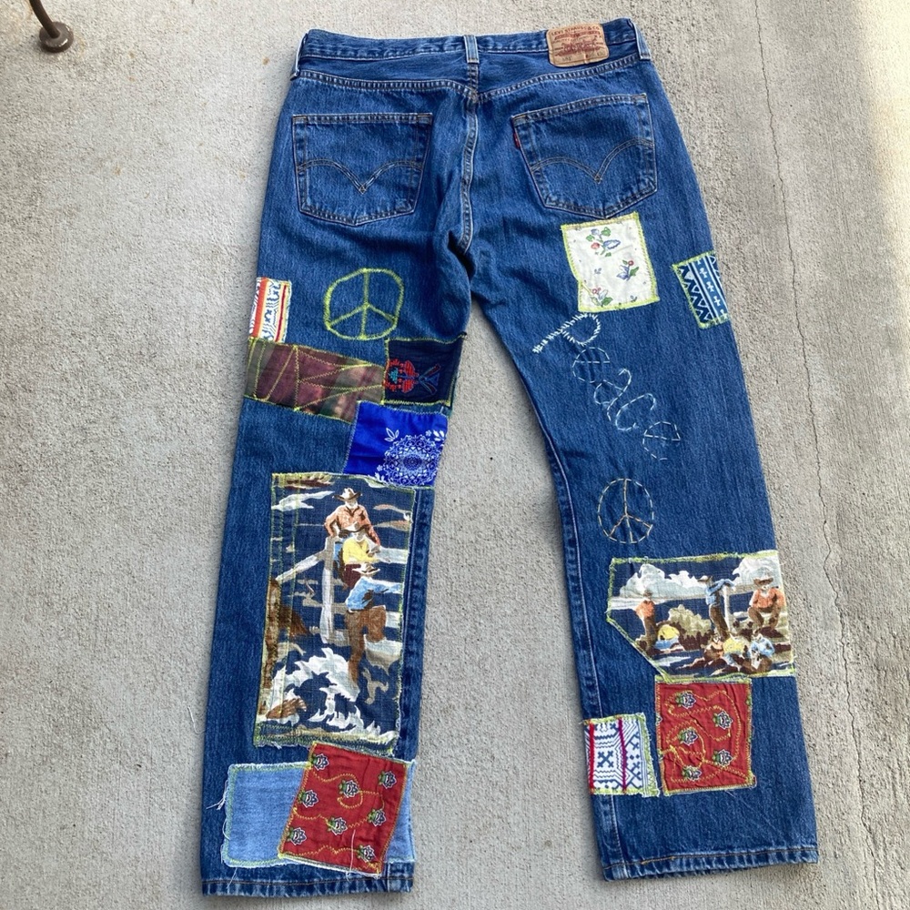 Upcycled Levi’s 501 Patched Cowboy 34 x 29.5” Pearl Style